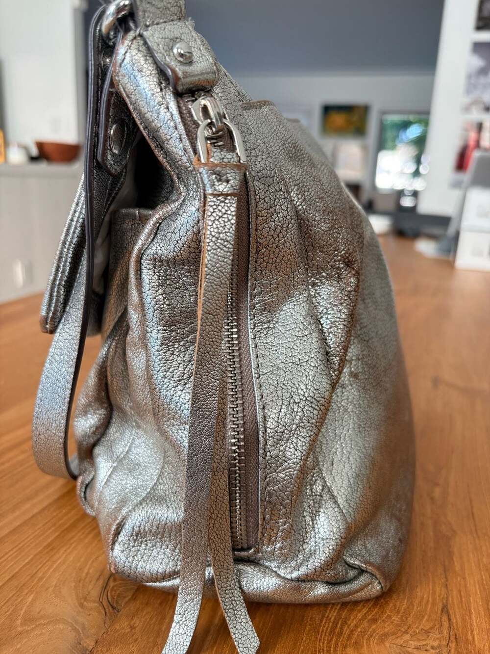 Aimee Kestenberg Fifth Avenue Pewter Leather Metallic Crossbody Bag - Picture 6 of 15